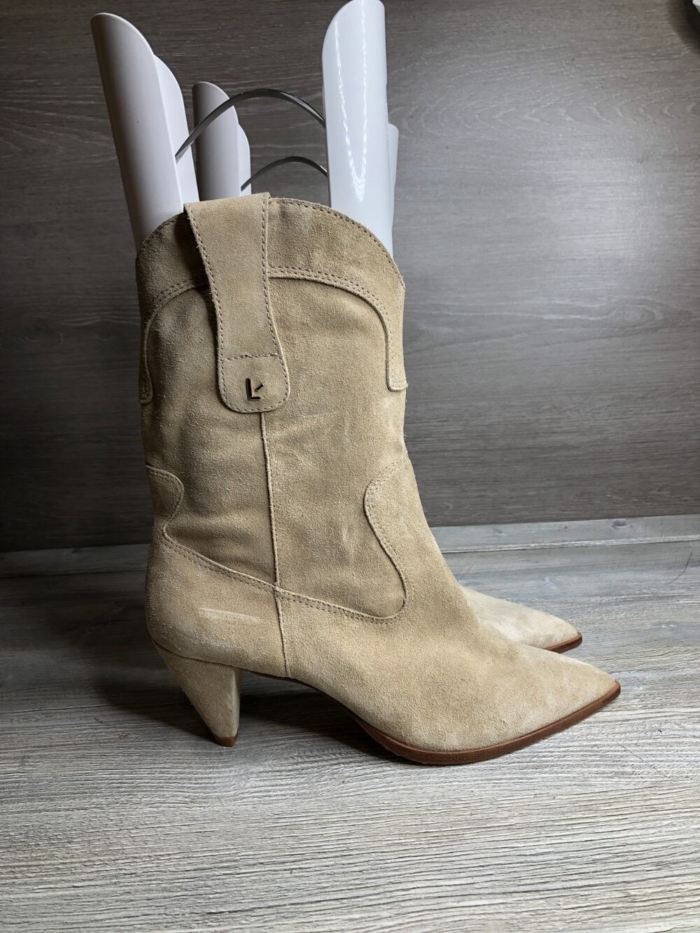 Larroude Women’s Thelma Taupe Suede Western Boots Size 11